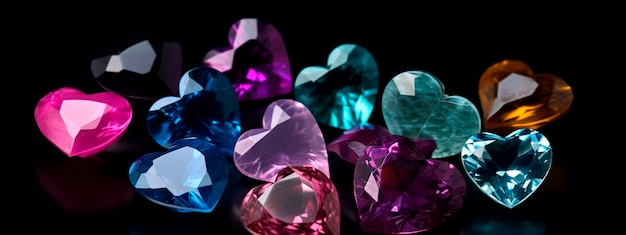 Precious stones on a black background Generative Ai