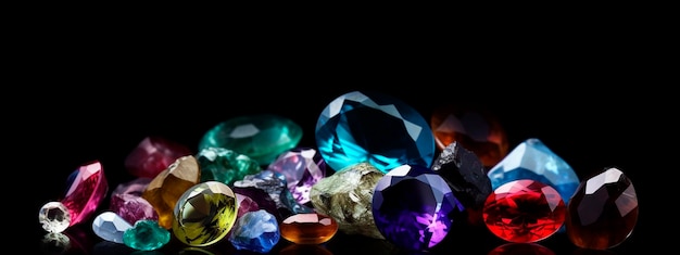 Precious stones on a black background Generative Ai