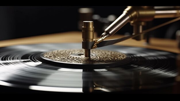 The precise grooves in a vinyl record AI generated