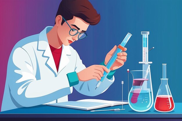 Precise Liquid Transfer Vector Flat Illustration of Student with Pipette