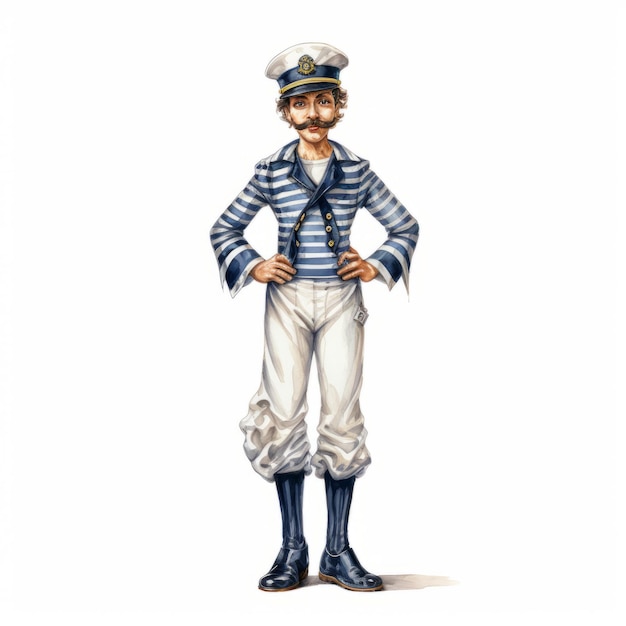 Precise Nautical Detail 2d Sailor Cartoon Man In Striped Uniform