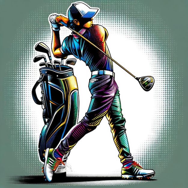 Precisie Golfer Swing in Comic Art stijl