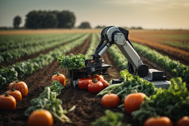 Precisielandbouw robotarm die groenten oogst symboliseert landbouwautomatisering ar c