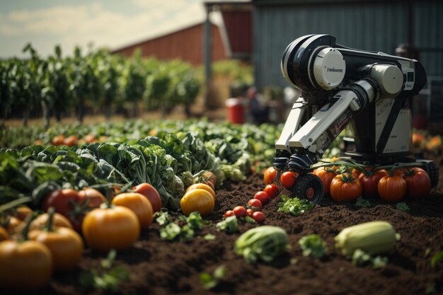 Precisielandbouw robotarm die groenten oogst symboliseert landbouwautomatisering ar c