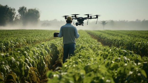 Precision agriculture in action with a drone monitoring crop health