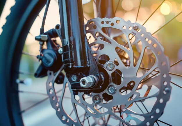 Foto precision engineering close-up van een fiets schijfremsysteem