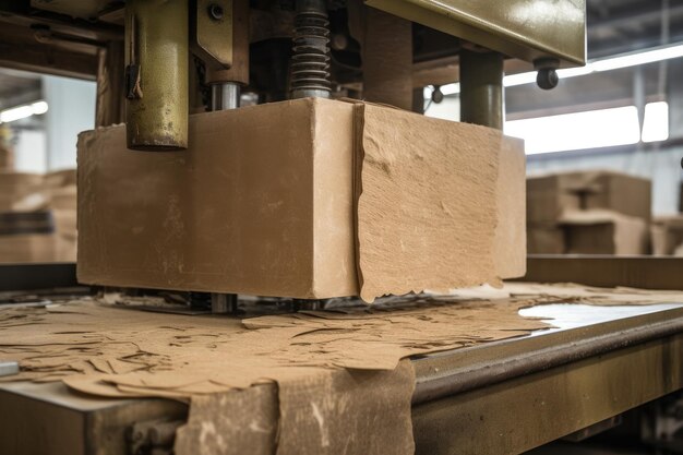 Precision Macro Capture Transforming Recycled Paper with Hydraulic Press into Durable Cardboard