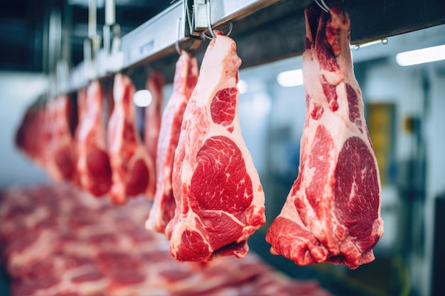 Photo precision in processing meat on industrial hooks