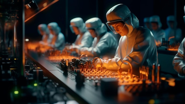 중국 반도체 공장에서 일하는 노동자들의 정밀함 (Generative AI)