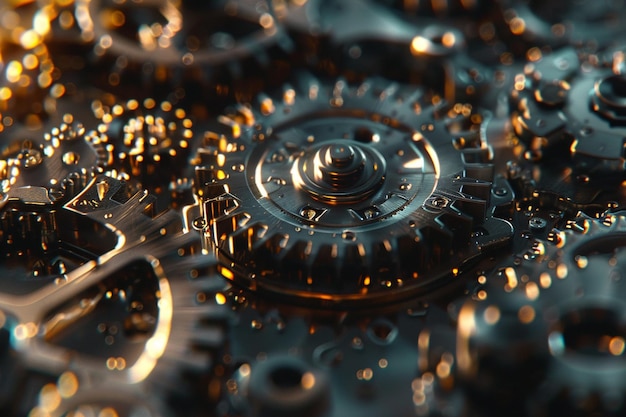 Photo precisioncut gears in a clockwork mechanism octane