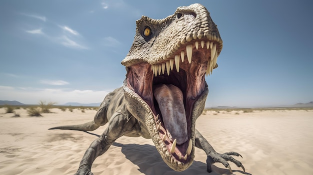 Predator dinosaur in the desert in search of food Ai Generative