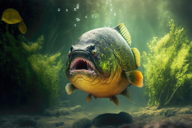 Predatory dangerous inhabitant of amazon in form of aggressive piranhas created with generative ai