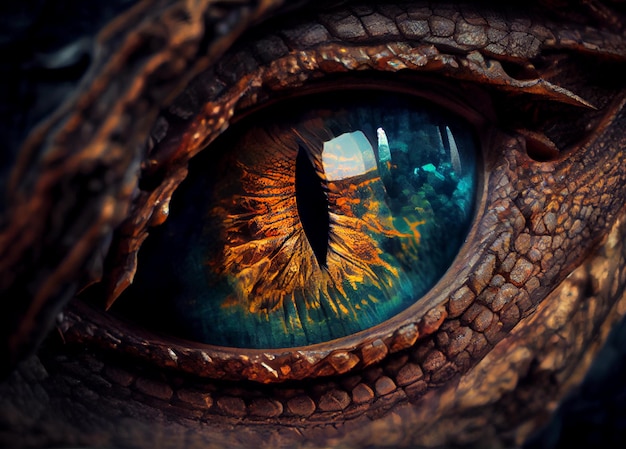 Predatory eye of the dragon closeup lizard eye