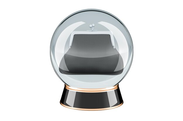 Prediction of wealth concept Crystal ball with coin purse inside 3D rendering