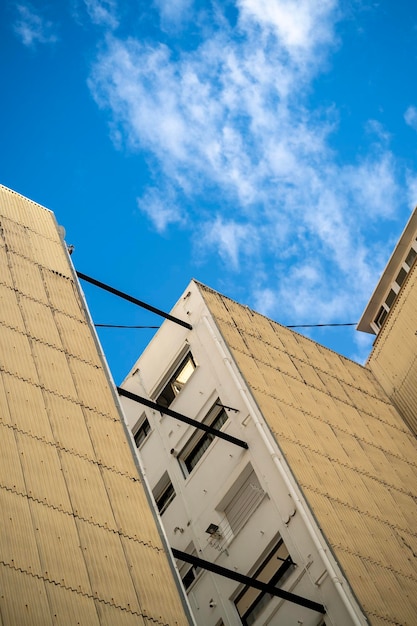 Prefabricated buildings with blue sky and small clouds