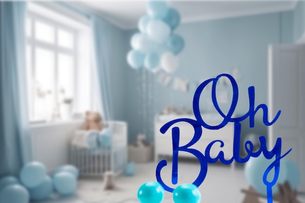 Pregnancy announcement background with text oh baby in blue baby boy room greeting card baby