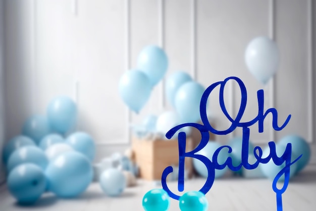 Pregnancy announcement background with text oh baby in blue baby boy room greeting card baby