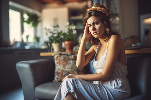 Photo pregnancy journey the young woman battles waves of nausea feeling uneasy ai generated