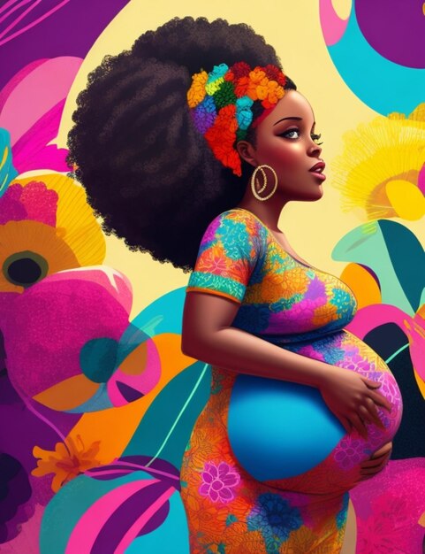 pregnant black mother illustration colorful backgrund