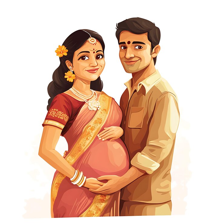 फोटो pregnant couple in traditional indian dress with man and woman