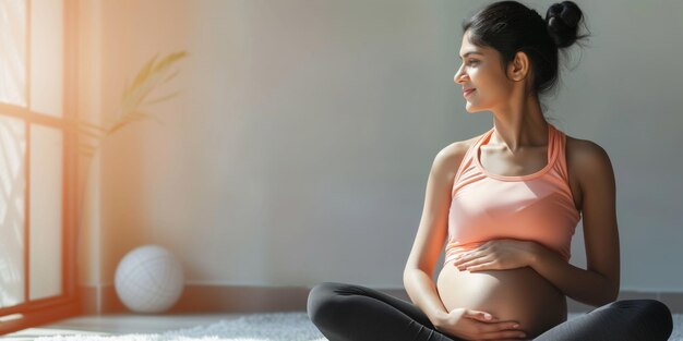 Photo pregnant indian woman in sportswear banner