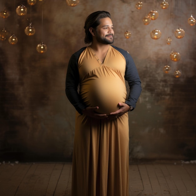 Фото Беременный мужчина, будущий отец, отмечающий разнообразие в родительстве с концепцией беременного мужчины, бросающего вызов гендерным нормам и расширяющего определение семьи