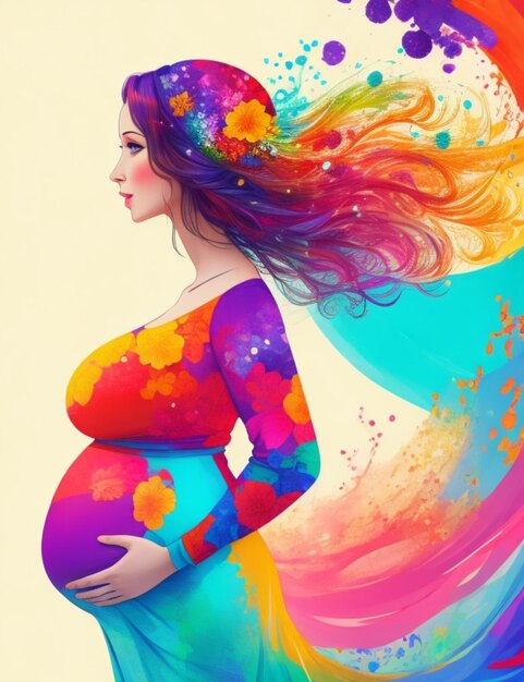 pregnant mother illustration colorful backgrund