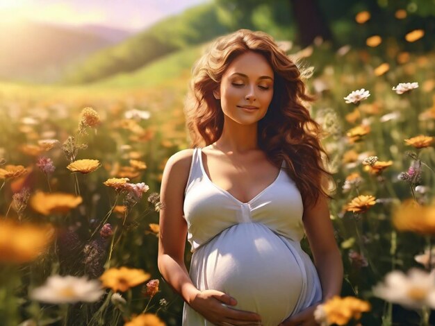 Pregnant woman beauty of nature Generative Ai