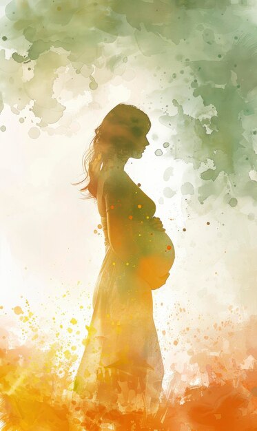 Pregnant Woman Belly Digital Watercolor Illustration