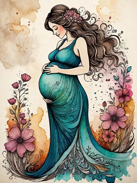 Photo pregnant woman colorful illustration image