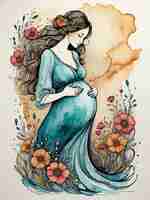 Photo pregnant woman colorful illustration image