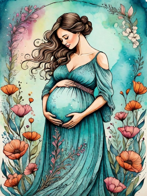 Pregnant Woman colorful illustration image