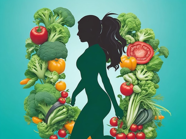 Pregnant woman diet concept Silhouette of pregnant woman and vegetables