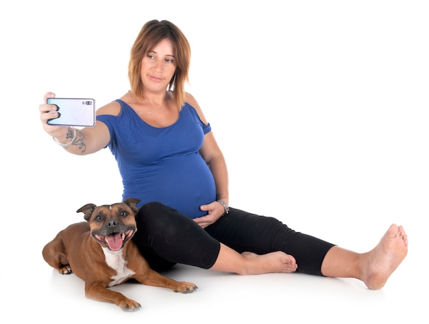 Pregnant woman and dog