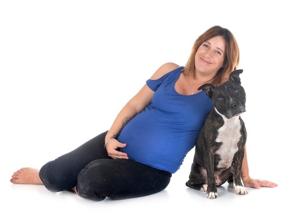 Pregnant woman and dog