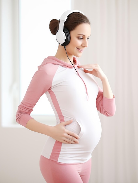 Pregnant woman exercising at home AI generative