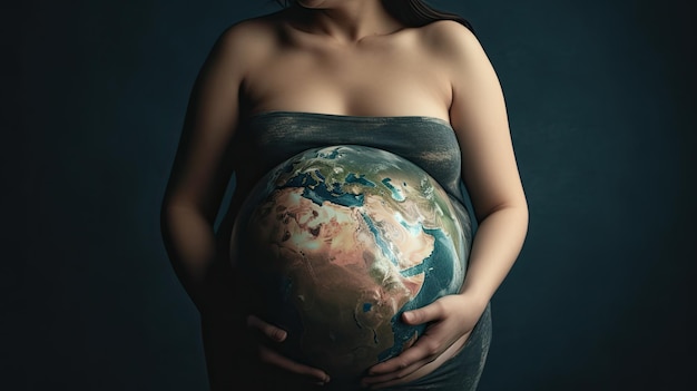 Pregnant woman holding a globe in her hand