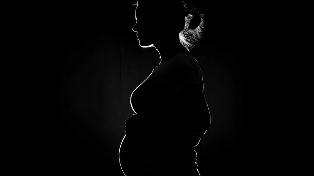 A pregnant woman is silhouetted against an isolated black background