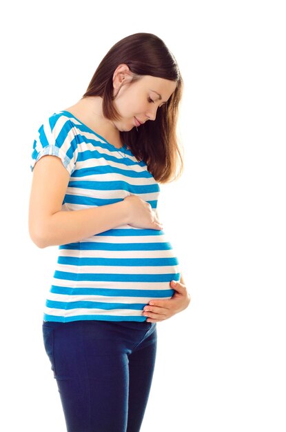 Pregnant woman isolated on a white background