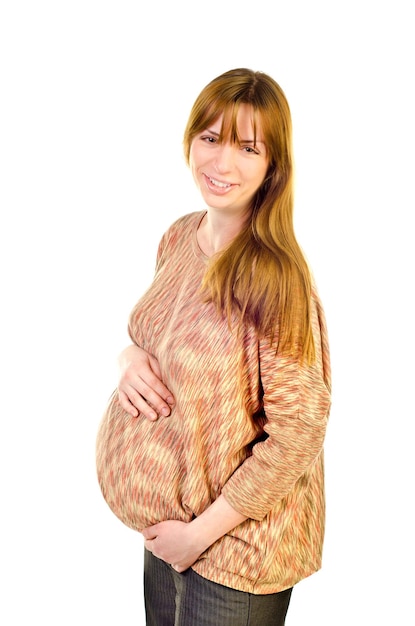 Pregnant woman isolated on a white background