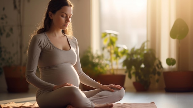 임산부는 건강한 임신을 위해 집에서 명상하거나 호흡 운동을 하고, 임신을 준비합니다.