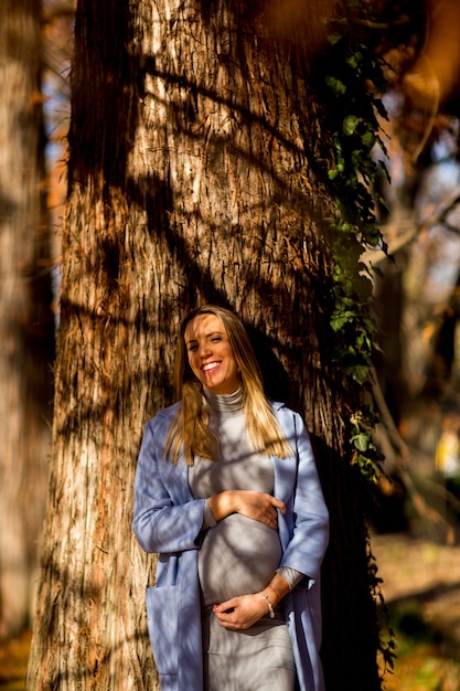 Pregnant woman posing in the park