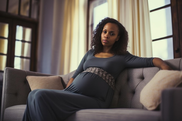 Pregnant woman sitting at home