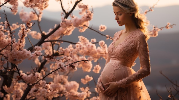 Pregnant Woman Standing by Tree
