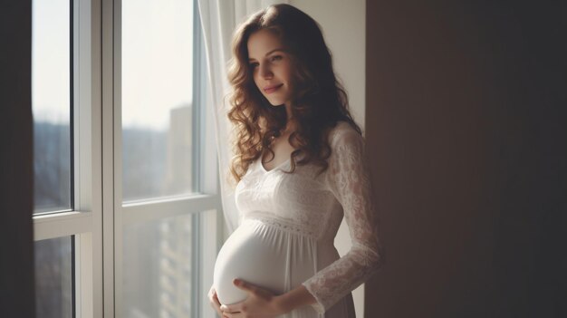 Pregnant woman standing near the window