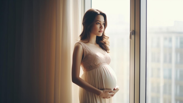 Pregnant woman standing near the window