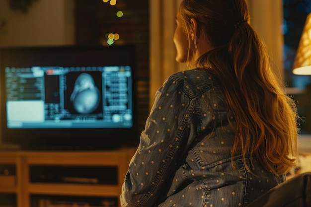 Беременная женщина смотрит ультразвук нерожденного ребенка