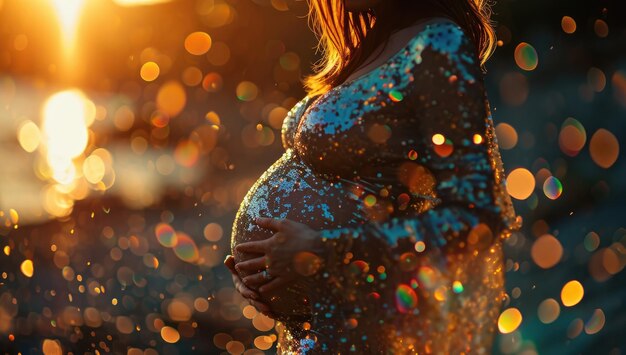 Photo pregnant woman with bokeh lights on the background