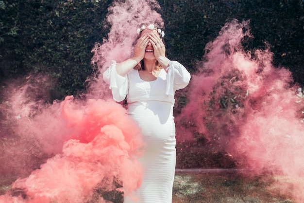 Pregnant Woman with Gender Reveal Party