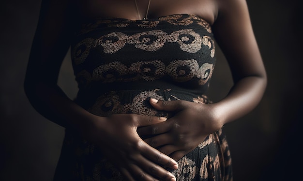 Photo pregnant woman with her hands on her tummy a new mom generative ai